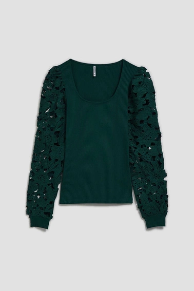 Bluzka z koronkowymi rękawami szmaragdowa