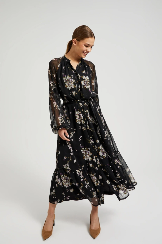 Sukienka midi z kwiatowym wzorem czarna