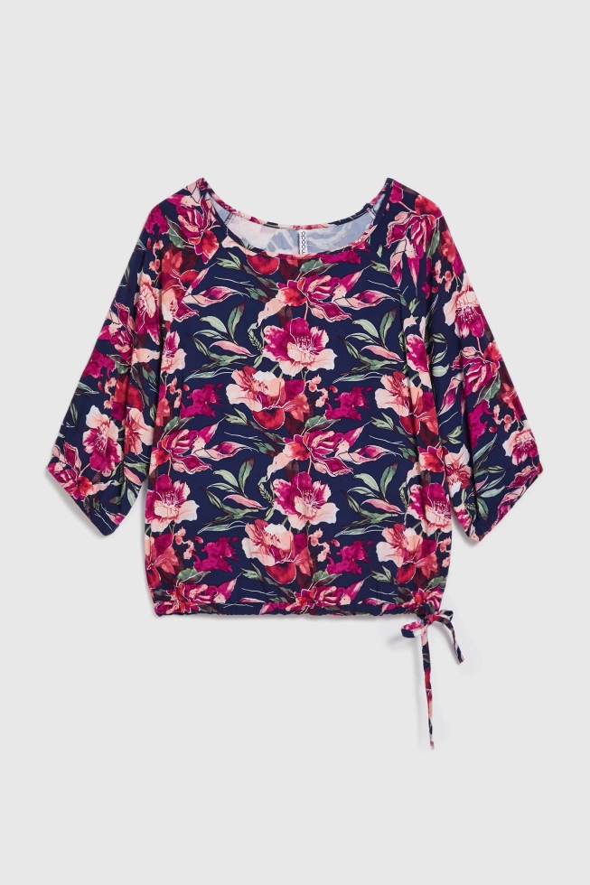 Koszula z wiskozy w kwiaty granatowa