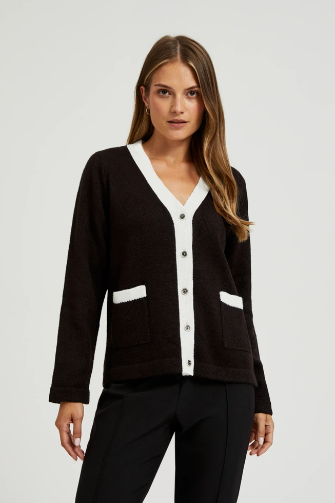 Kardigan z ozdobnymi guzikami z długimi rękawami czarny