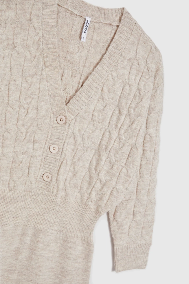 Dzianinowa sukienka ozdobiona guzikami beżowa