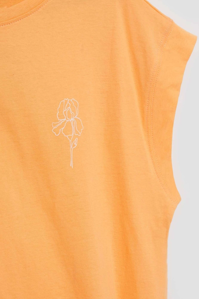 T-shirt z nadrukiem i krótkimi rękawami brzoskwiniowy