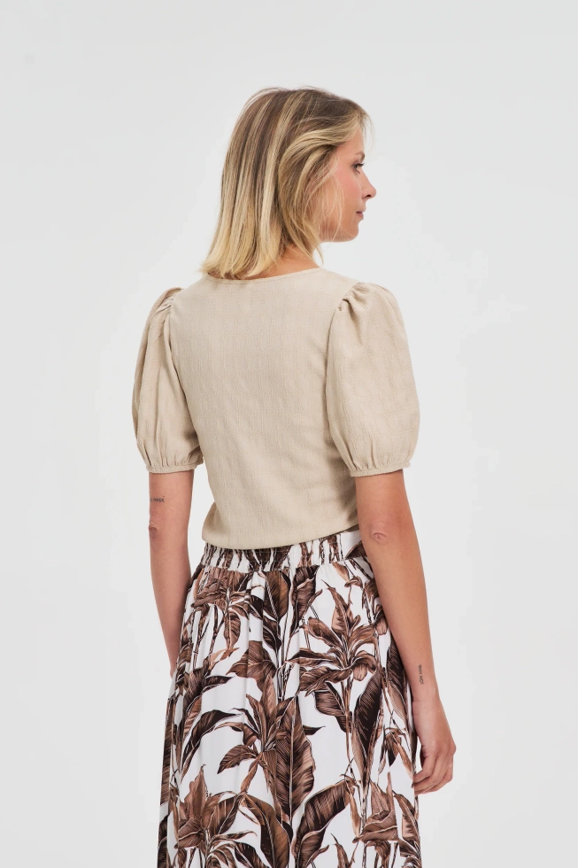 Bluzka z bufiastymi rękawami beżowa