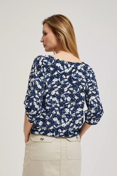 Koszula w kwiaty z wiązaniem niebieska 