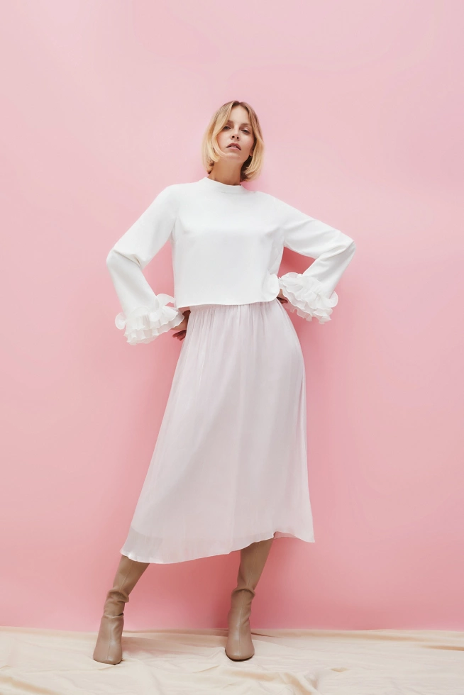 Koszula z falbanami na rękawach biała