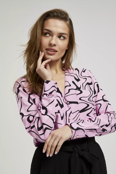 Koszula z długimi rękawami z geometrycznym wzorem różowa