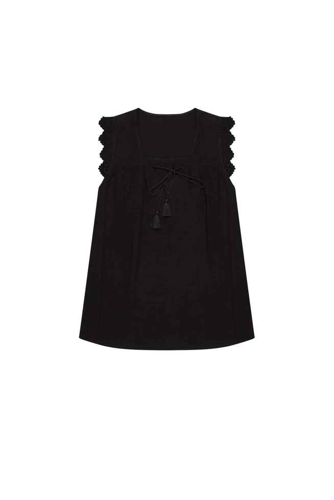 Top z wiskozy z koronką czarny