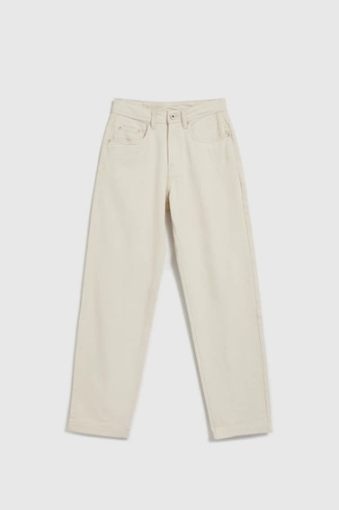 Bawełniane jeansy z prostą nogawką beżowe