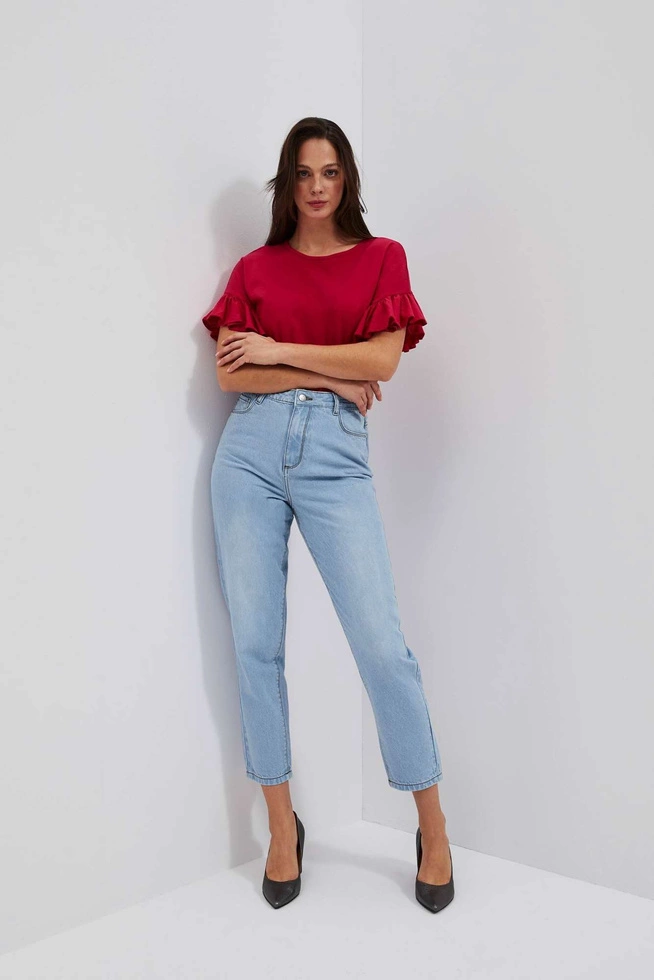 Jeansy mom fit z wysokim stanem błękitne