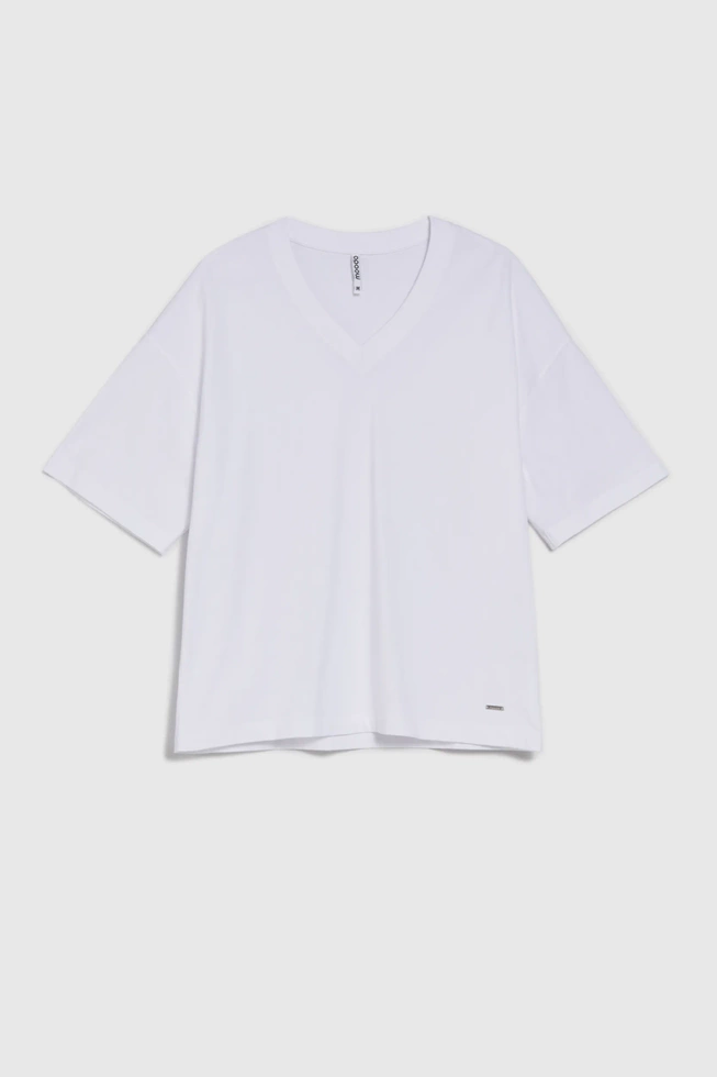 Luźny t-shirt z dekoltem w serek biały