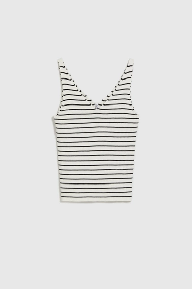 Bawełniany top w paski beżowy