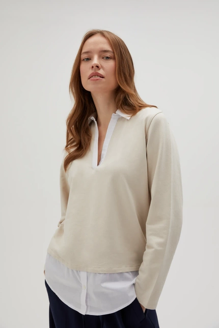 Bluza z kołnierzykiem beżowa