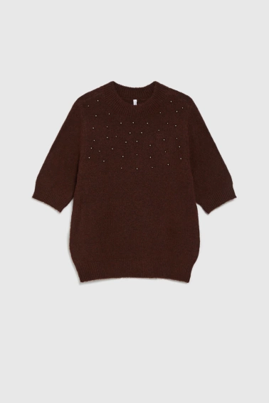 Sweter z krótkimi rękawami burgundowy