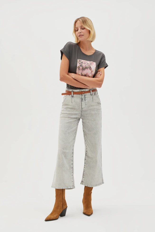 Jeansy z nogawkami o długości 3/4 szare