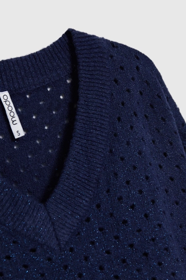 Ażurowy sweter z metaliczną nitką granatowy 