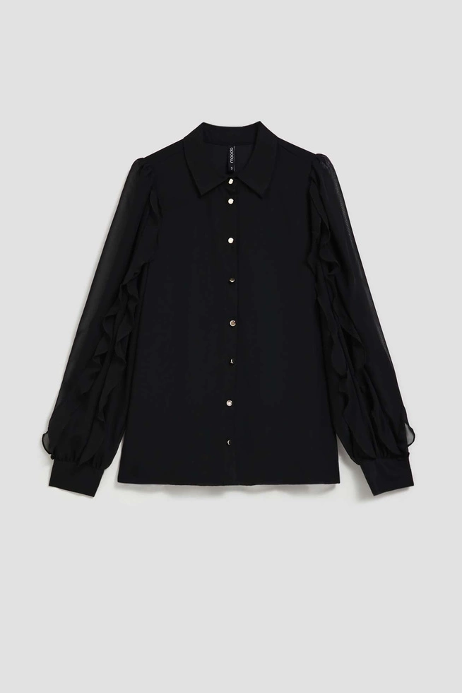 Koszula z falbanami na rękawach czarna