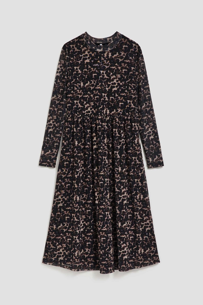 Sukienka midi w panterkę beżowa