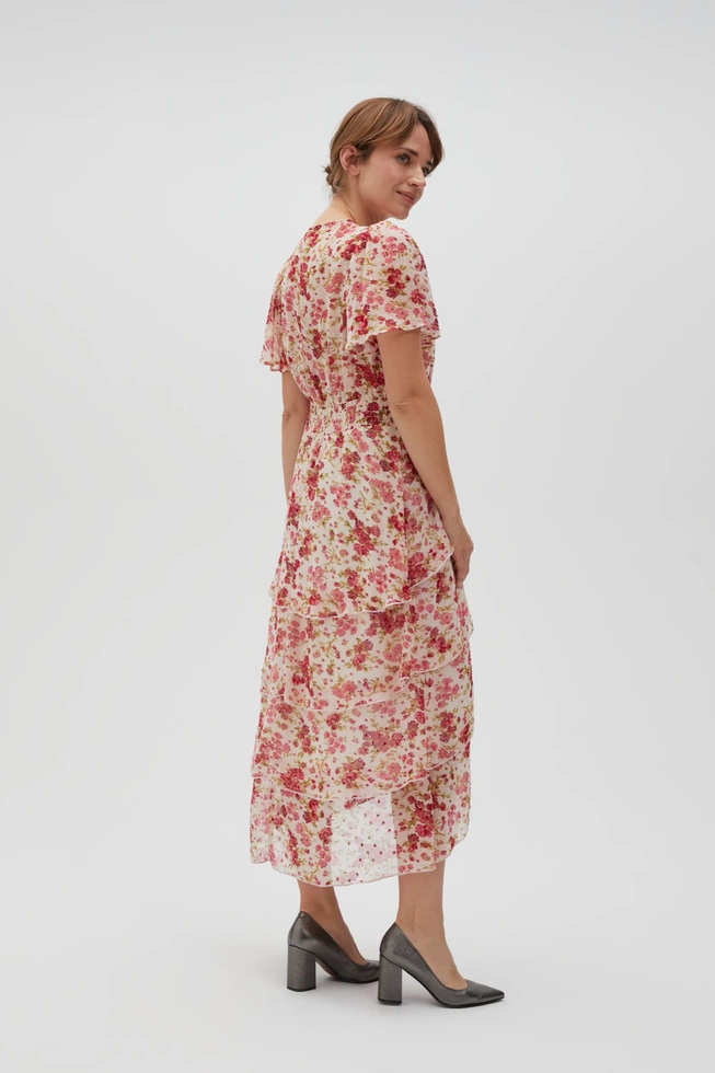 Wiskozowa sukienka w kwiaty różowa