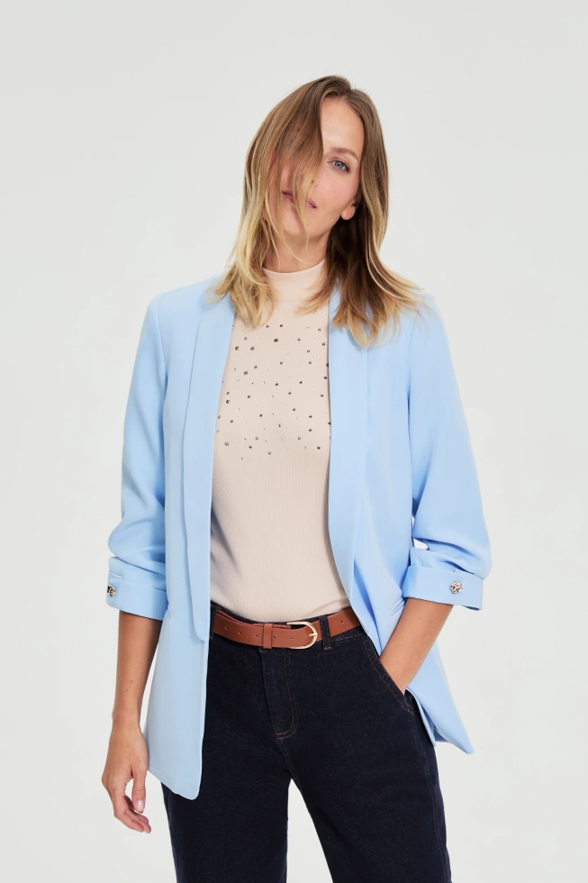 Marynarka z marszczonymi rękawami błękitna