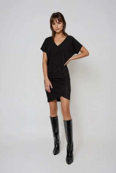 Błyszcząca bluzka z wiązaniem na plecach czarna