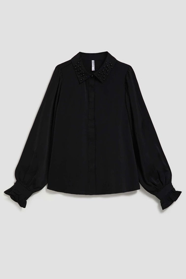 Koszula z ozdobnym kołnierzykiem czarna