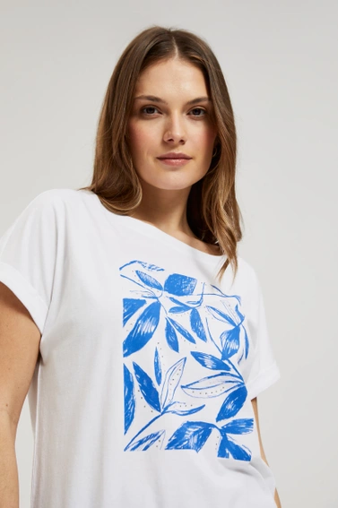 Bluzka z roślinnym nardrukiem i krótkimi rękawami biała 