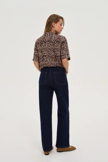 Jeansy z szerokimi nogawkami granatowe