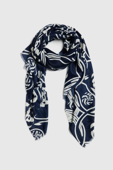 Szal w kwiaty granatowy