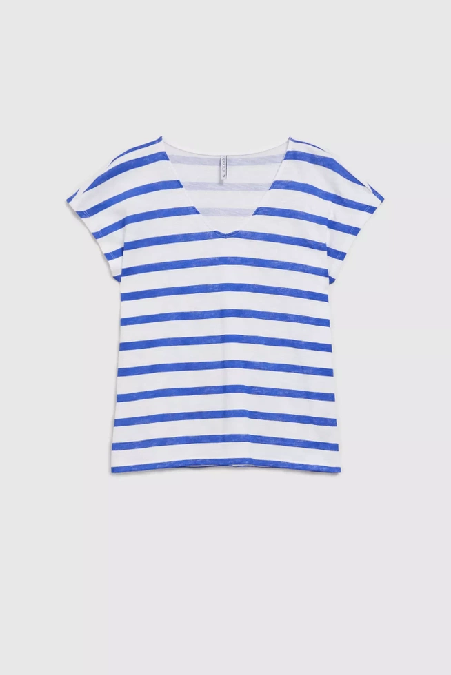 Bluzka w cienkie paski z krótkimi rękawami niebieska