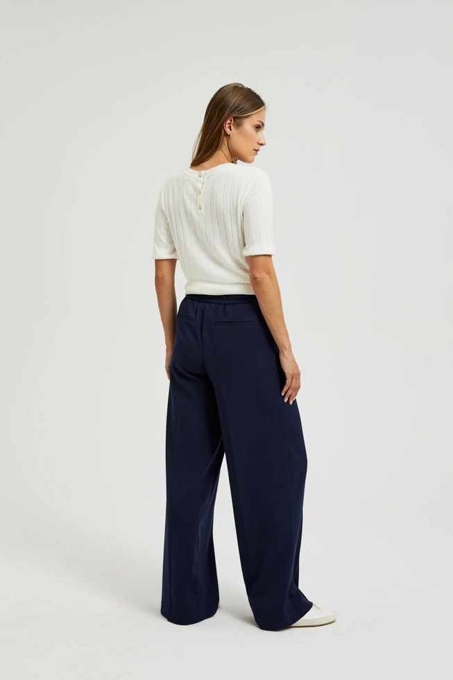 Spodnie z szerokimi nogawkami i wiązaniem w pasie granatowe