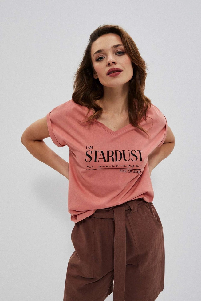 Bawełniana bluzka z nadrukiem ceglasta