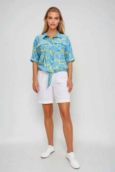 Wzorzysta koszula z wiązanemi żółta