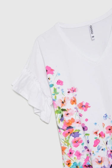 Bluzka z kwiatowym printem biała