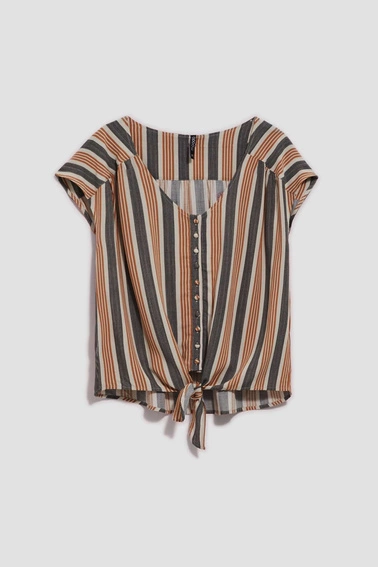 Koszulowa bluzka z wiązaniem piaskowa