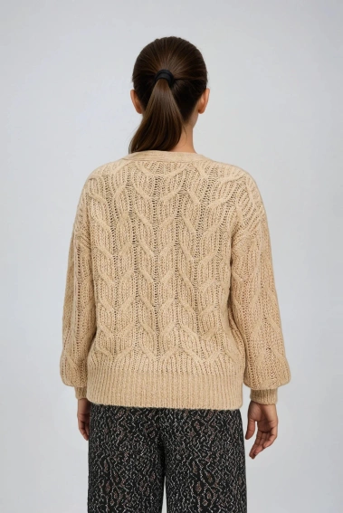 Kardigan z dekoltem w serek beżowy