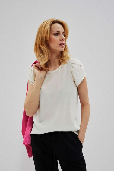 Bluzka koszulowa z bufkami perłowa