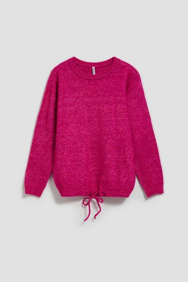 Sweter z wiązaniem fuksjowy