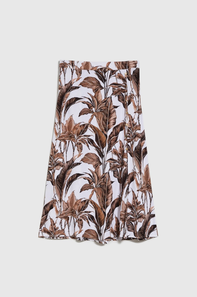 Spódnica midi w roślinny print brązowa