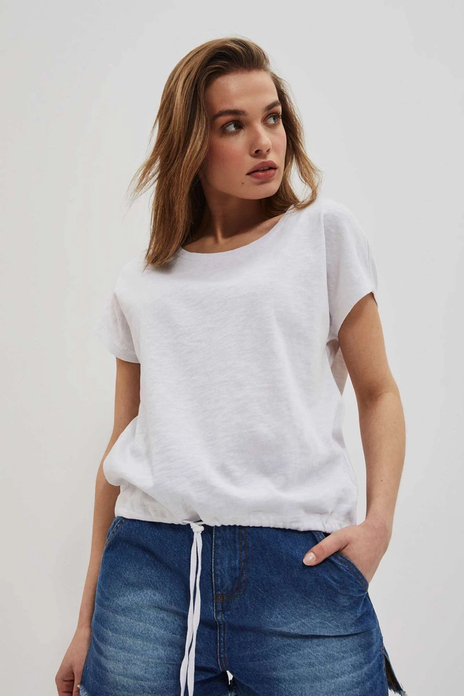 T-shirt z wiązaniem w pasie biały