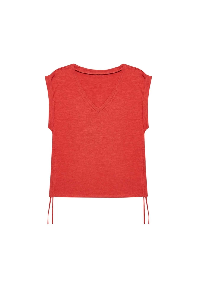 Bawełniana bluzka ze ściągaczem rubinowa