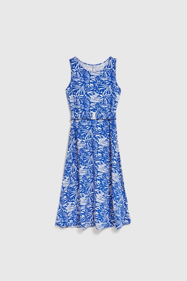 Wzorzysta sukienka midi niebieska