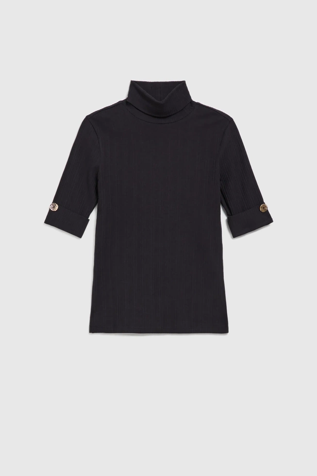 Prążkowana bluzka z golfem czarna