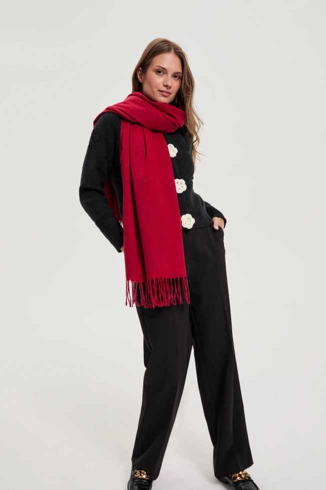 Szal z frędzlami czerwony
