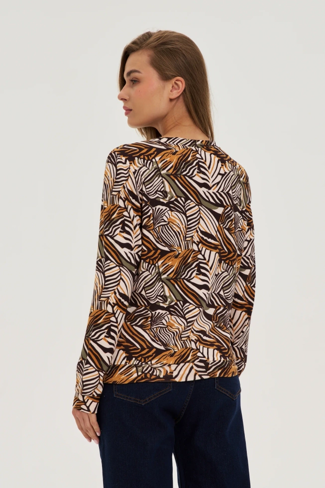 Sweter w roślinny wzór beżowy