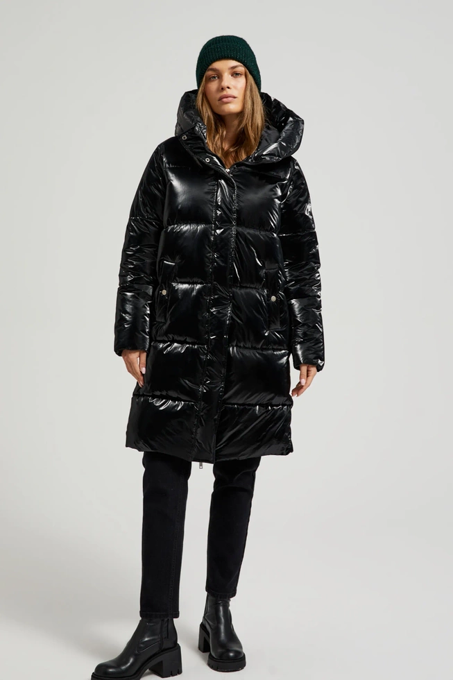Długa kurtka z kapturem czarna