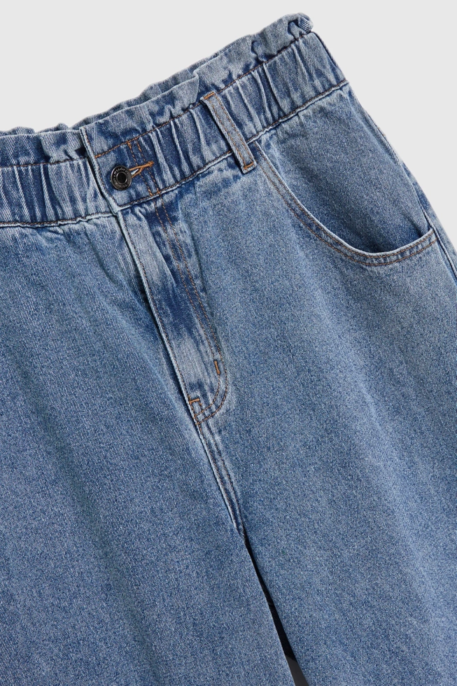 Bawełniane jeansy paperbag niebieskie