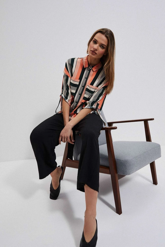 Wzorzysta koszula z wiskozy piaskowa