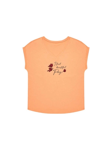 Bawełniana bluzka z nadrukiem łososiowa