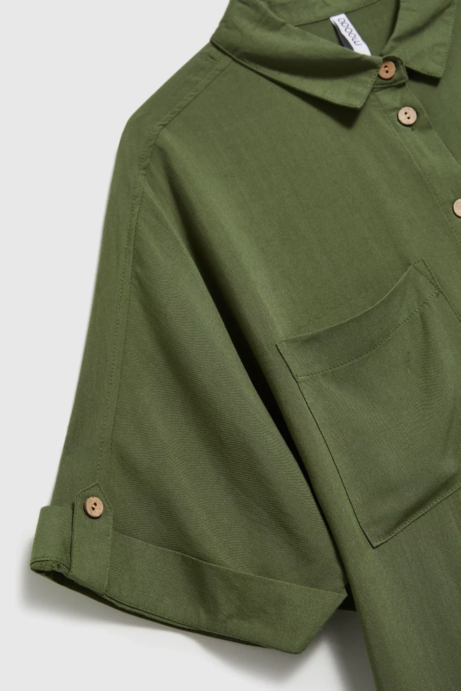 Koszula z krótkim rękawem i kieszeniami khaki