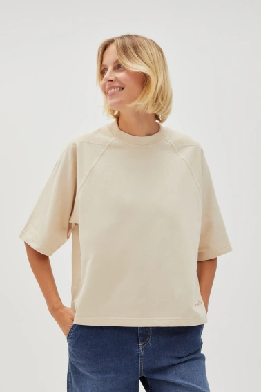 Gładka bluza oversize z krótkimi rękawami beżowa